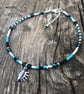 Blue Beaded & Conch Shell Anklet. Sterling Silver.  - Image 4