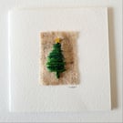 Handmade Embroidered 'Metallic Green Tree' Christmas Greeting Card