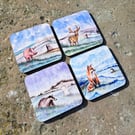 Sussex snow animals four Coaster set from original watercolour prints