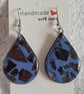 Handmade Polymer Clay Blue and Silver Teardrop Earrings. 316 Stainless Steel  - Image 3