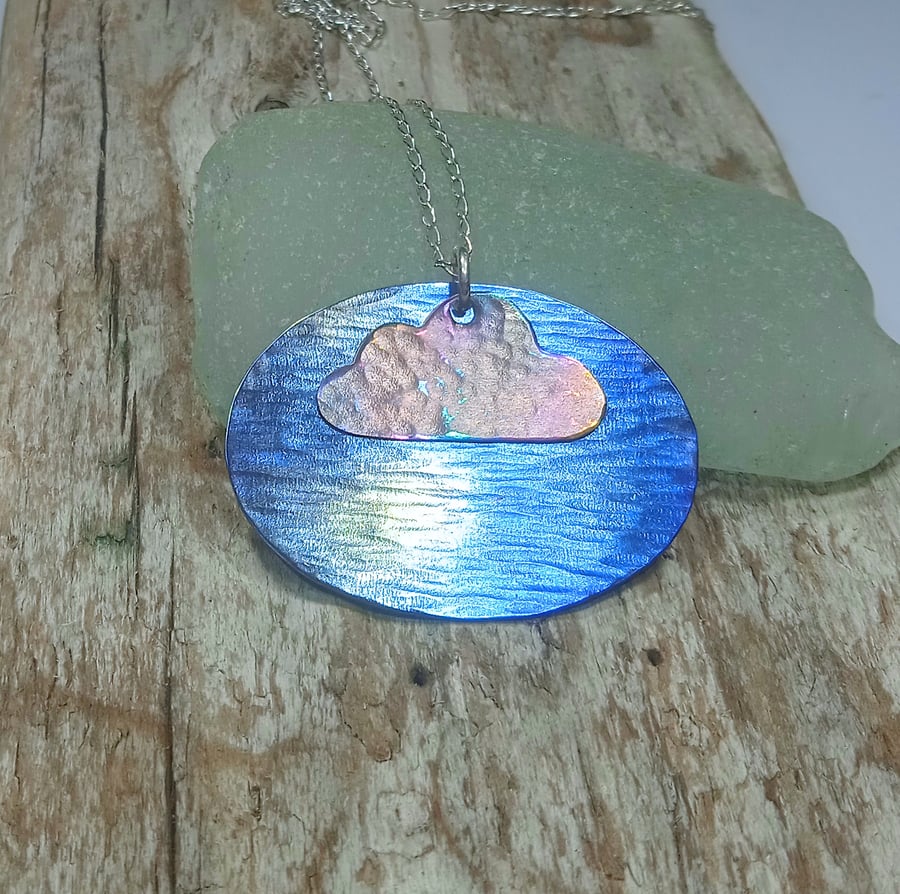 Coloured Titanium Cloud in a Blue Sky Pendant Necklace - UK Free Post