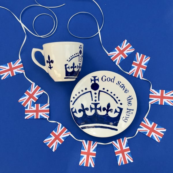 King Charles III CUP and SAUCER - Hand Painted