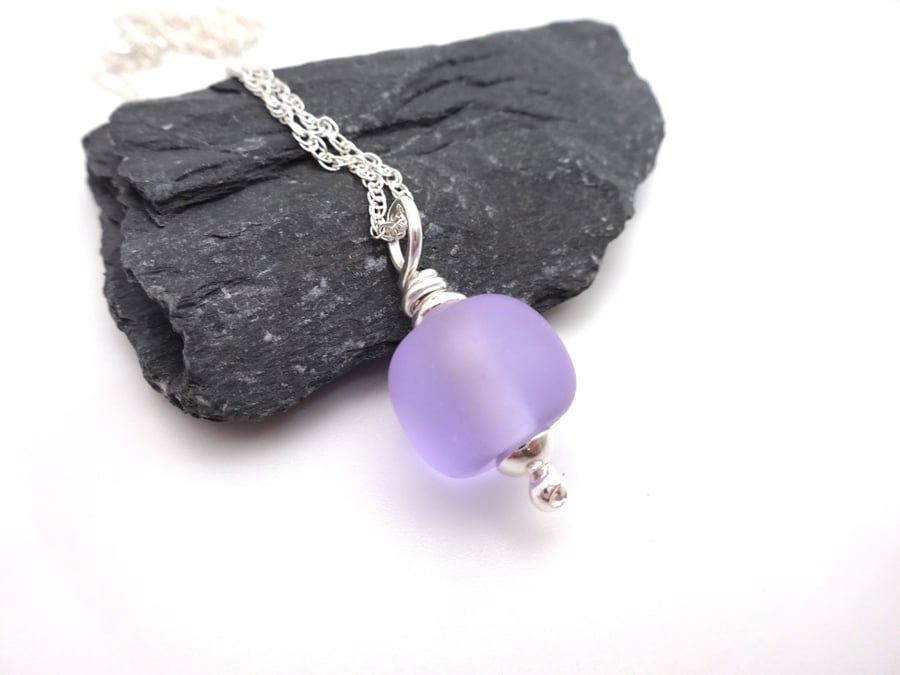 lampwork glass frosted lilac pendant necklace