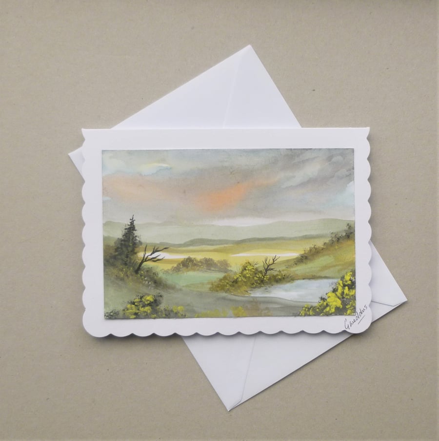 hand painted art landscape blank greetings card ( ref F 665 B4 )