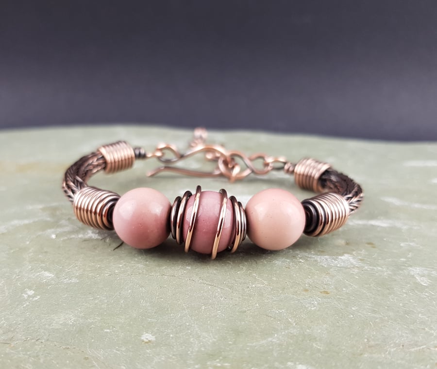 Mookaite and Copper Viking Weave Bracelet