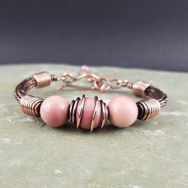 Mookaite and Copper Viking Weave Bracelet