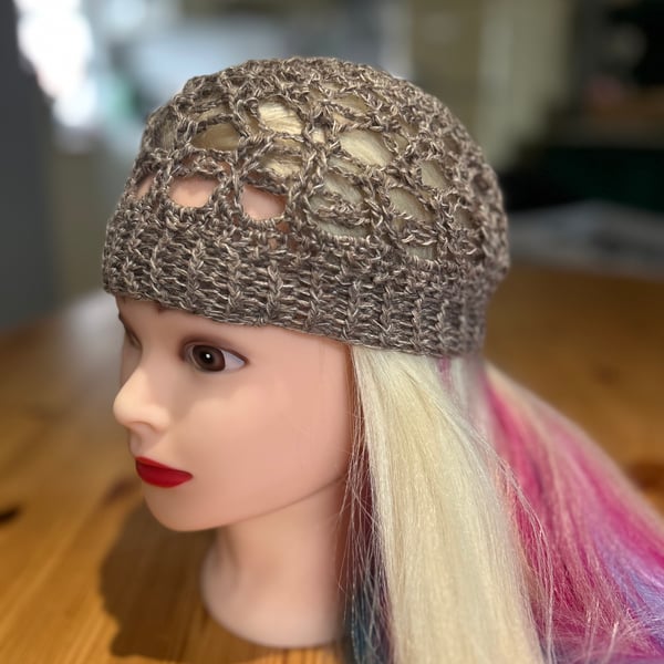 Beanie skull cap hat wool lace ABBA style 