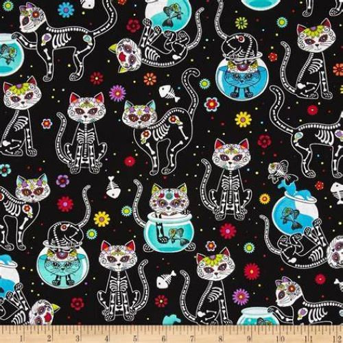 Fat Quarter Day Of The Dead Cats 100%Cotton Quilting Fabric