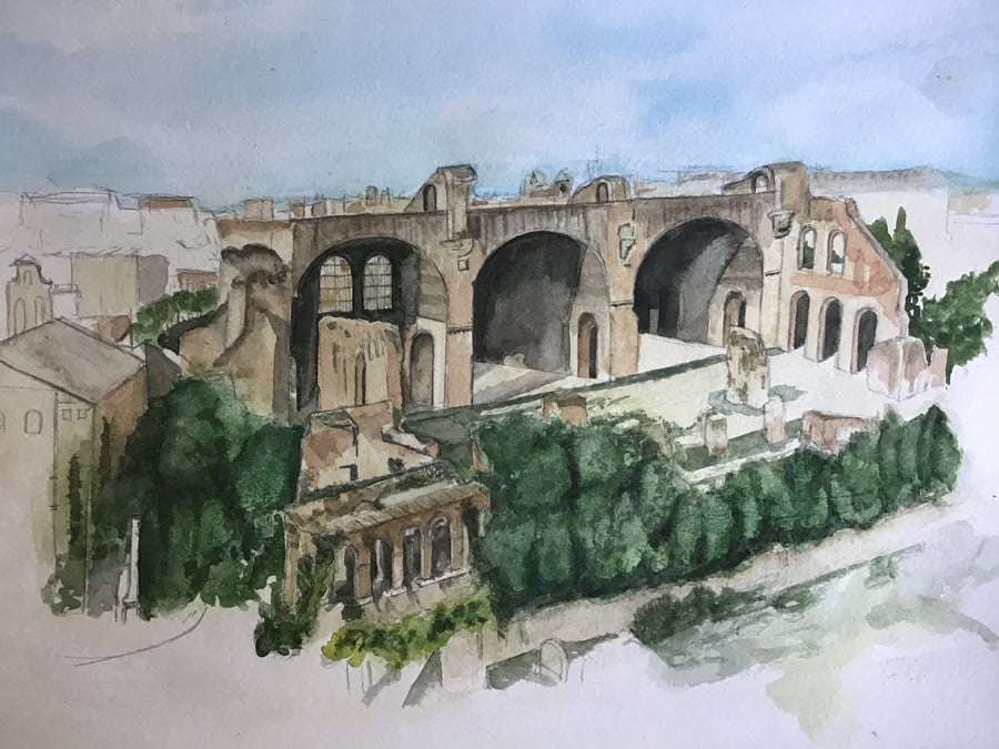 Palatine Hill in Rome - Original Watercolour Painting