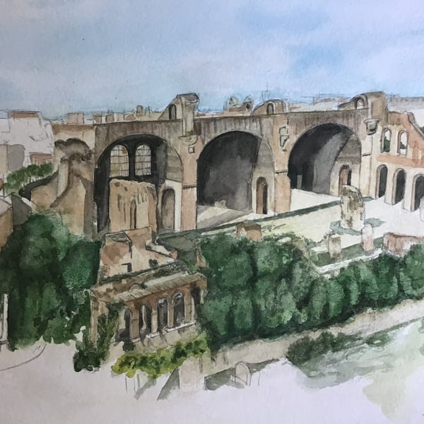 Palatine Hill in Rome - Original Watercolour Painting