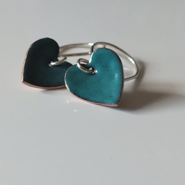 Teal coloured enamel heart earrings