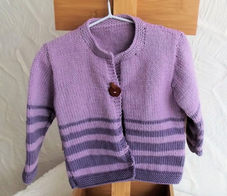 Babies Handknitted Jacket Cardigan, Lilac purple, 12 to 18 mthes, hm83