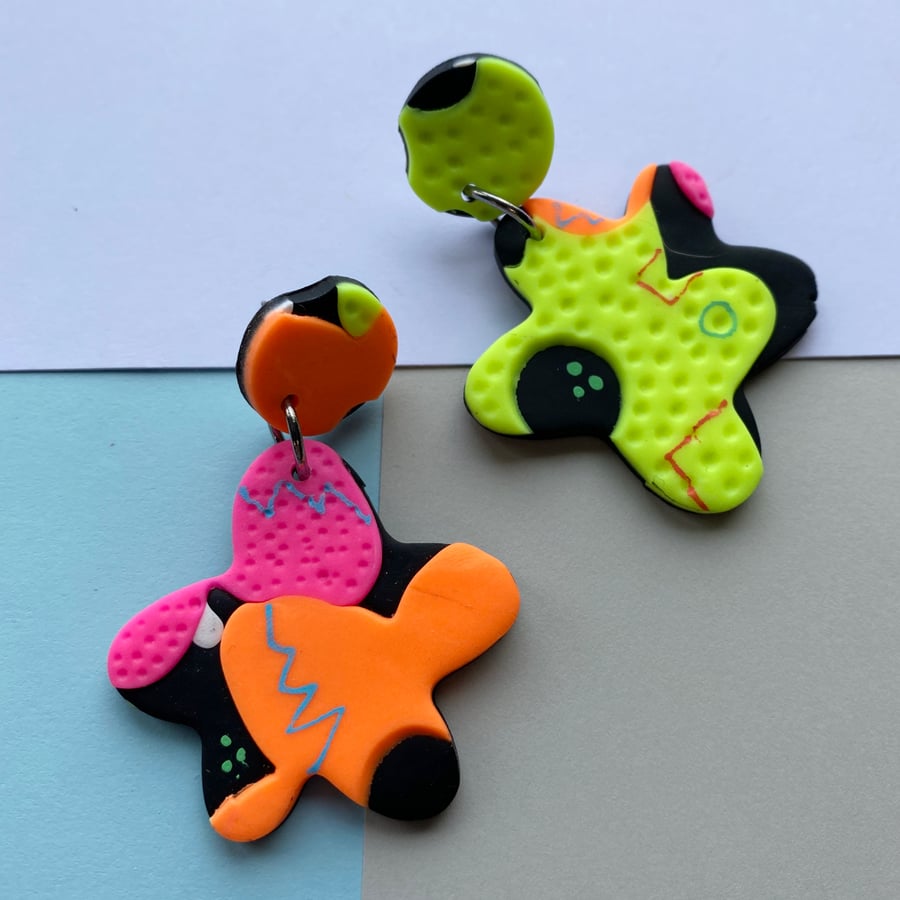 Neon Flower Earrings, flower earrings, festival earrings