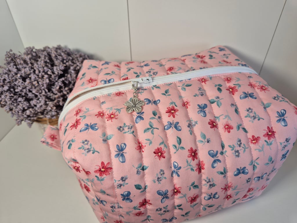 Padded floral toiletries bag with zip - 'meadow' fabric design