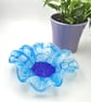 Handcrafted Fused Glass Cornflower Blue Flower Bowl - Blue with Cobalt Blue Cent