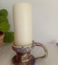 Pillar or church candleholder, red and blue, pottery hand made
