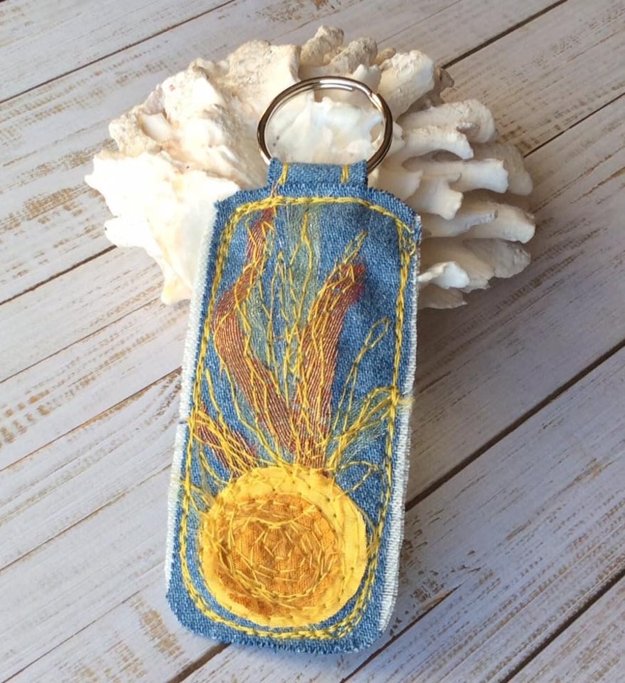 Up cycled heart embroidered keyring.