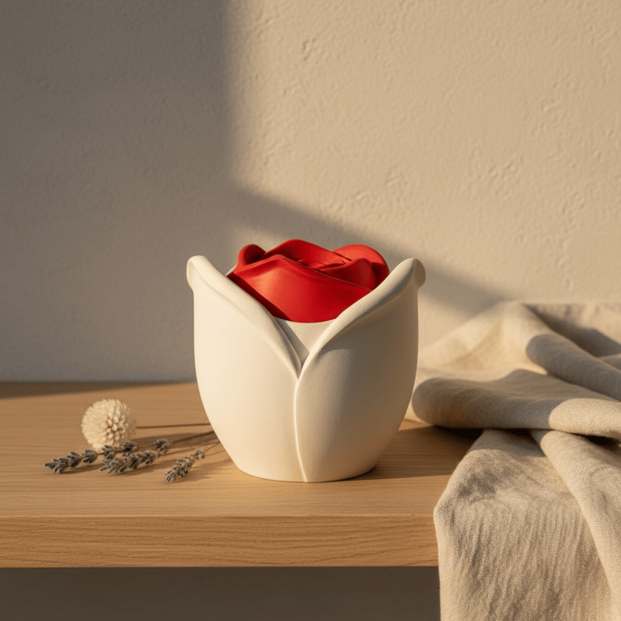 White Jewellery Box with Red Rose Lid and Matching Tray Option