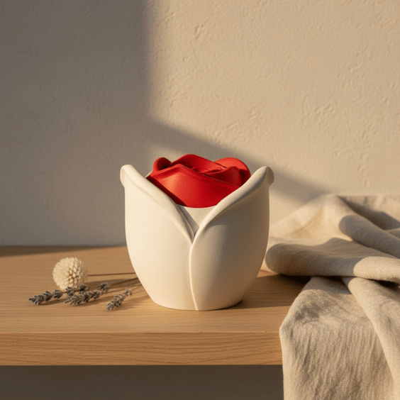 White Jewellery Box with Red Rose Lid and Matching Tray Option