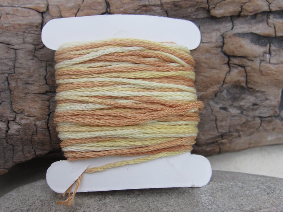8m Hand Dyed Natural Dye Space Dyed Yellow Brown Cotton Embroidery Thread Floss