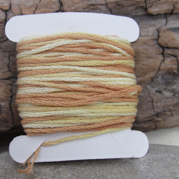 8m Hand Dyed Natural Dye Space Dyed Yellow Brown Cotton Embroidery Thread Floss