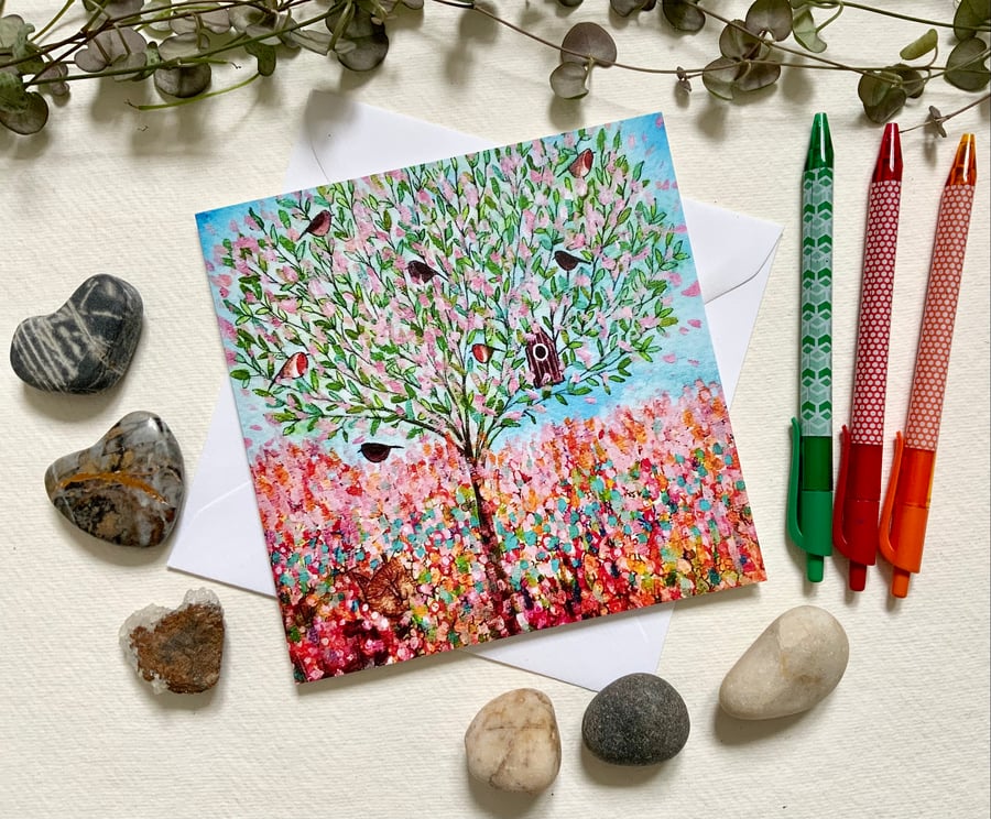 Cherry Blossom Tree, blank greetings card