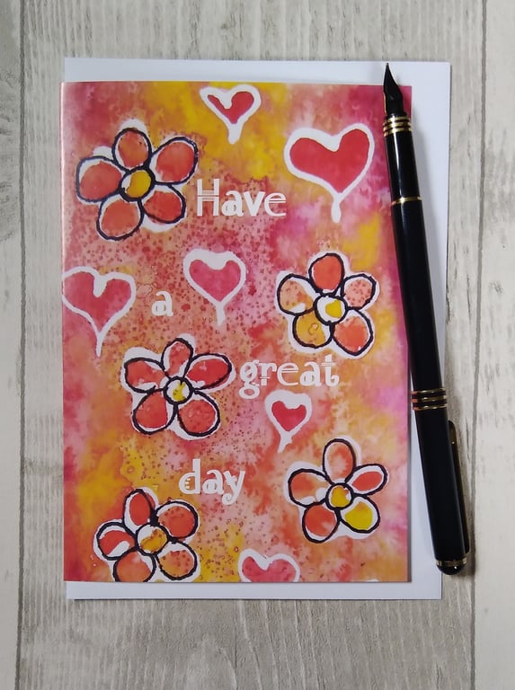 Birthday card. Hearts and Flowers Birthday card. (Printed)