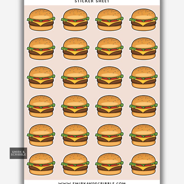 Funny Vinyl Sticker Sheet For Adults - Burger