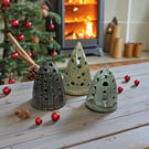 Set of 3 hand crafted Christmas Tree Tea light Holders