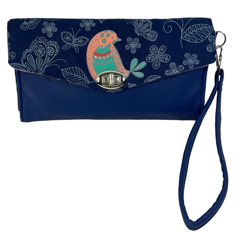 Clutch bag wristlet for phone and cards cash, small phone bag, faux leather conc