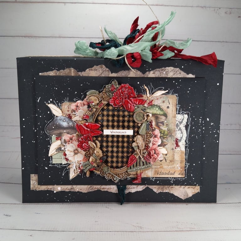 Handmade Alice in Wonderland Art Journal. Fantasy Memory Book.
