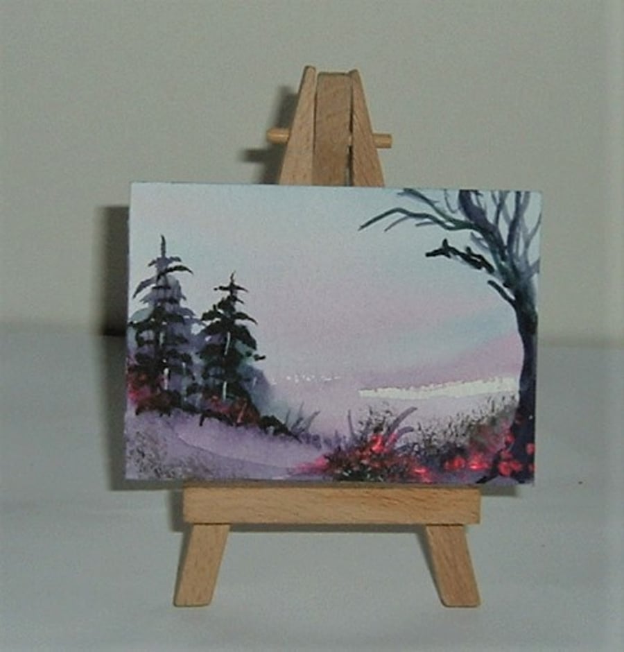 fantasy art watercolour landscape original aceo atc ( ref F 932 )