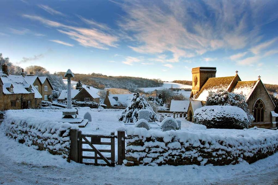 Snowshill Village Winter Landscape Cotswolds Photograph Print