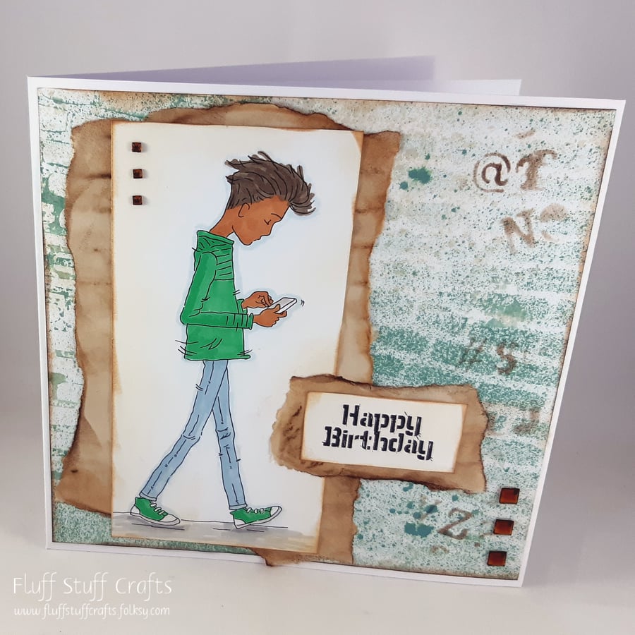 Handmade grunge teenager birthday card