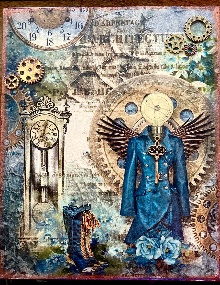 Dark Blue Crackle Glaze Steampunk Jewellery Storage Box 