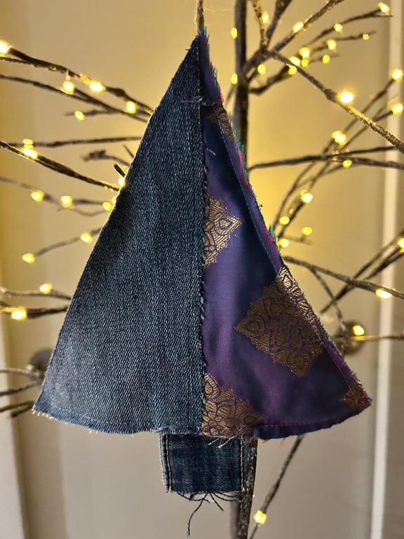 Handmade denim Christmas tree decoration - rustic Christmas