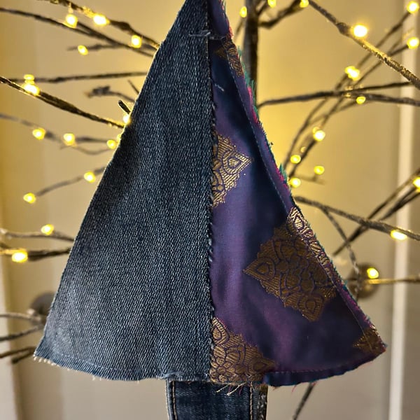 Handmade denim Christmas tree decoration - rustic Christmas