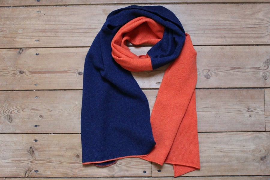 Half And Half Navy And Orange Lambswool Scarf