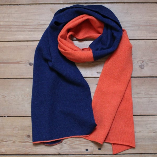 Half And Half Navy And Orange Lambswool Scarf