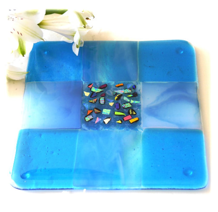 Fused Glass Trivet Turquoise Trivet 16cm 030