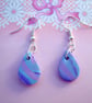 Sterling Silver and Polymer Clay Lilac & Blue Marbled Tear Drop Earrings - Image 1