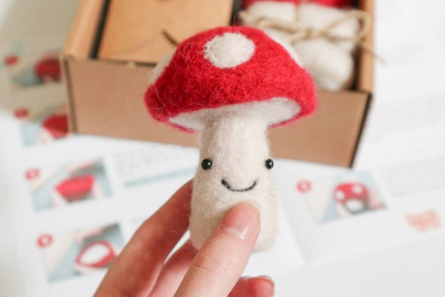 DIY Kit Woolly Toadstool Needle Felting - Beginners Craft Kit High Quality