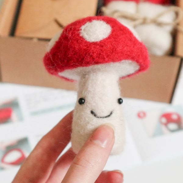 DIY Kit Woolly Toadstool Needle Felting - Beginners Craft Kit High Quality