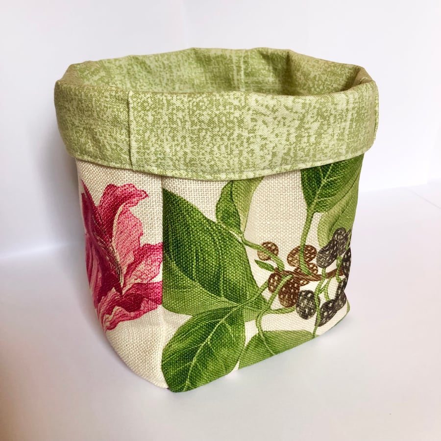 Floral and Green Fabric Storage Basket