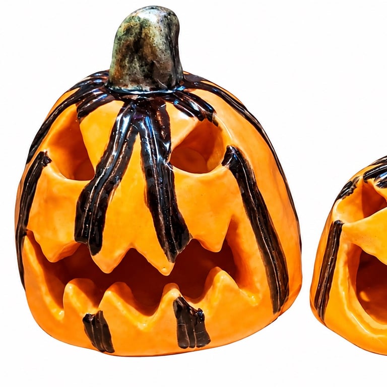 Set of 3 Handmade Ceramic Halloween Pumpkin Tealight Holders – Jack O'Lantern
