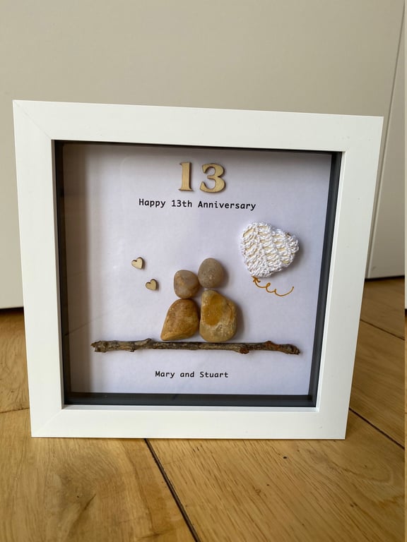 Lace Wedding Anniversary Gift, 13th Anniversary Pebble Frame, Lace 13th Annivers