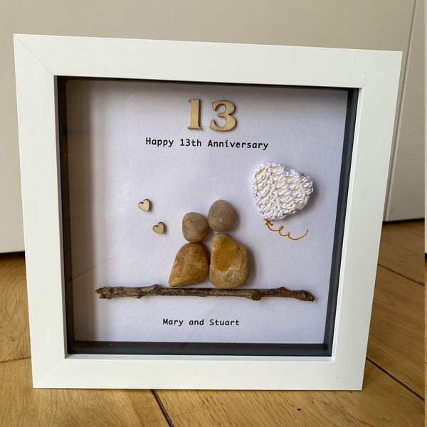 Lace Wedding Anniversary Gift, 13th Anniversary Pebble Frame, Lace 13th Annivers