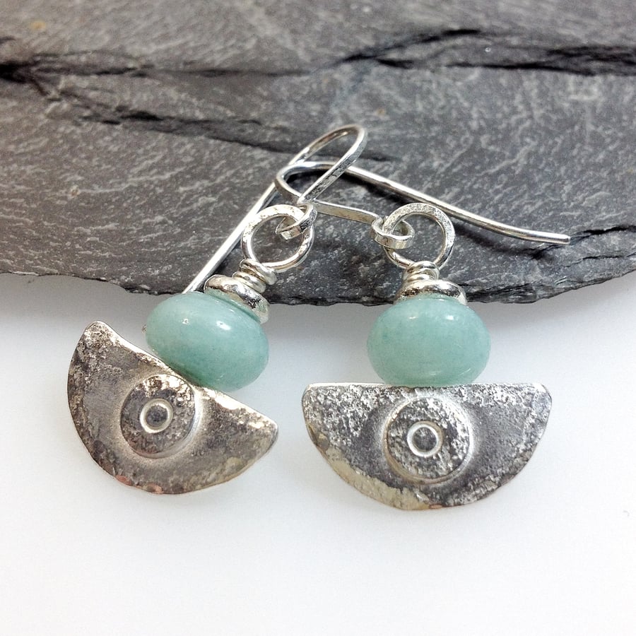  silver and amazonite earrings Ulu tribal blade