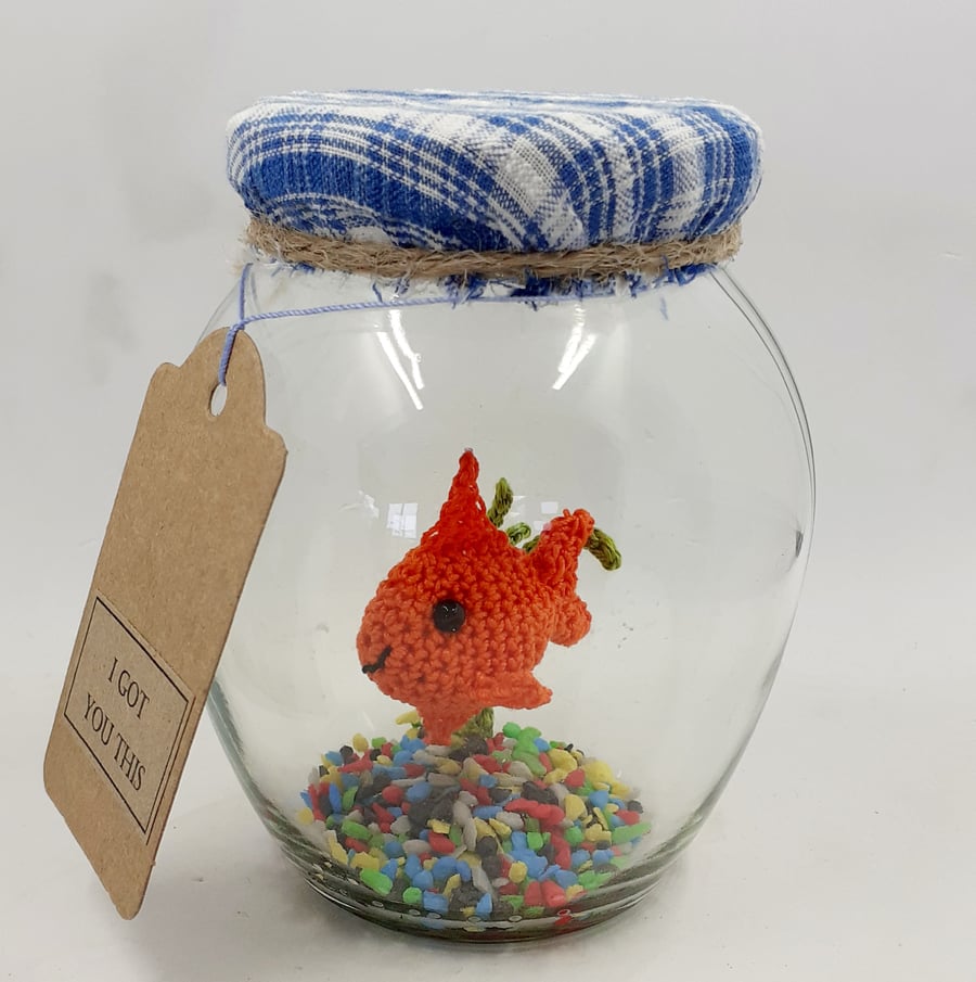 Crochet Goldfish in a Glass Jar