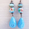 Ceramic Earrings, Cloisonne Earrings, Czech Glass Earrings, Turquoise Earrings. 